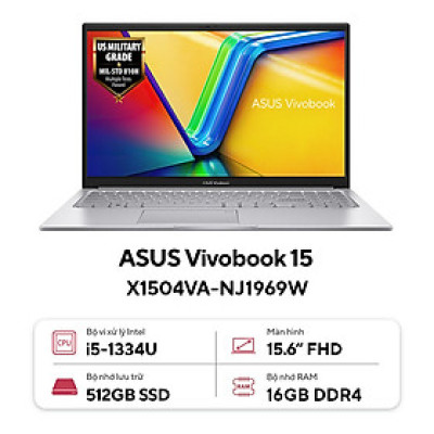 Asus Vivobook 15 X1504VA-NJ1969W (Intel Core i5-1334U | 16GB | 512GB | Intel Iris Xe | 15.6 inch FHD IPS | Win 11 | Bạc) - HÀNG CHÍNH HÃNG