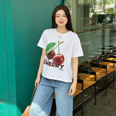 Áo thun nữ chất vải cotton thấm hút tốt in hình quả Cherry Miều Est.2013