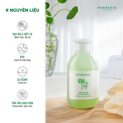 Bộ 3 rau má và diếp cá Herbario chăm sóc da mụn: Nước tẩy trang 300ml + Sữa rửa măt 200ml + Xịt khoáng 100ml