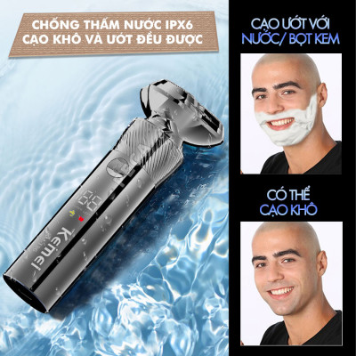 Máy cạo râu khô và ướt KEMEI KM-T85 chống thấm nước IPX6 công suất 8W sạc USB nhanh 1.5 giờ - Hàng chính hãng