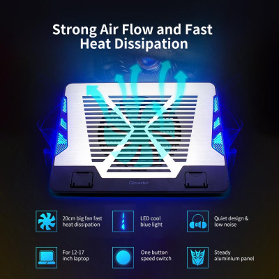 Giá đỡ máy tính xách tay thông gió Bảng tản nhiệt bằng nhôm với ánh sáng xanh lam (Bạc) Oimaster