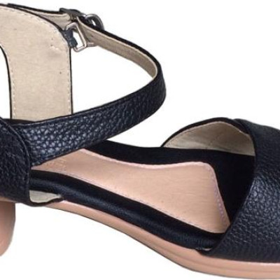 Giày xăng đan nữ quai ngang Trường Hải da bò thật màu  đen gót vuông đế PU siêu nhe  cao 5cm màu đen SDN0741 [HÌNH ẢNH THẬT]