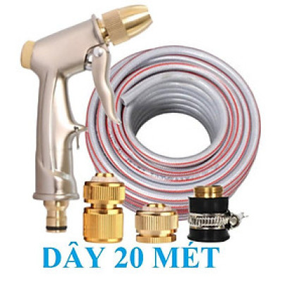 Vòi Xịt️Evoucher Bộ dây vòi xịt nước rửa xe, tưới cây , tăng áp 3 lần, loại 20m 206701-2 đầu đồng, cút đồng