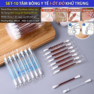 Tăm bông Cồn Y Tế Iot Đỏ Khử Trùng Dùng 1 Lần Iodine Sát Khuẩn Vết Thương Tiện Lợi