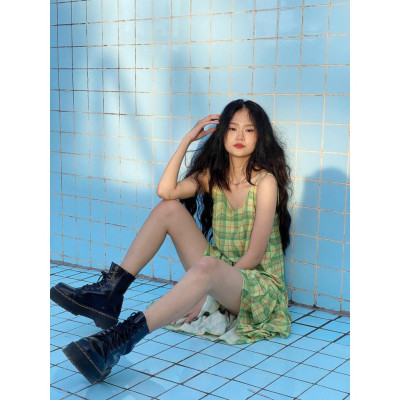 Đầm Hai Dây Maxi Chân Váy Xoè Xanh TARTAN - Tartan Dress SE / Green / Tartan Pattern 