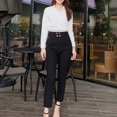 Quần baggy nữ Hiền Trần BOUTIQUE cạp cao vải Vitex cao cấp quần công sở 4 cúc bấm sang trọng thanh lịch