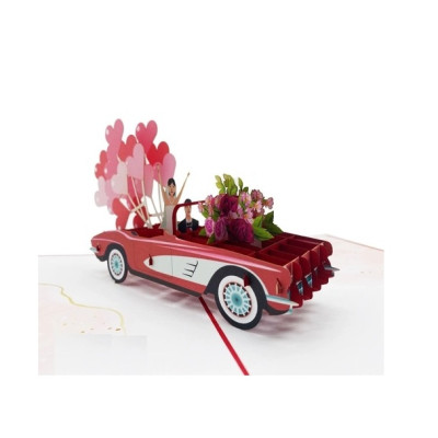 Thiệp 3D Pop Up Xe Cưới Just Married Đỏ – Thiệp Chúc Mừng Đám Cưới, Thiệp Wedding Độc Đáo, W07