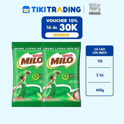 Combo 2 bịch thức uống ca cao lúa mạch Milo Regular (600g)