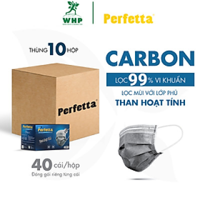 Combo 10 khẩu trang 4 lớp than hoạt tính Perfetta Carbon lọc bụi, lọc vi khuẩn,lọc virus ≥ 99%