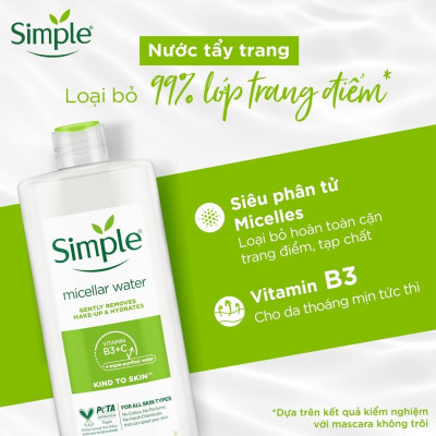 Nước Tẩy Trang SIMPLE Micellar Water 200ml - 400ml - Làm Sạch Trang Điểm - Không Chứa Cồn Gây Khô Rát