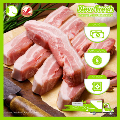 Ba Rọi Heo Nga (Phần Bụng) Rút Sườn Cắt không xương làm kho quẹt, cuốn bánh tráng thơm ngon - Túi 1Kg