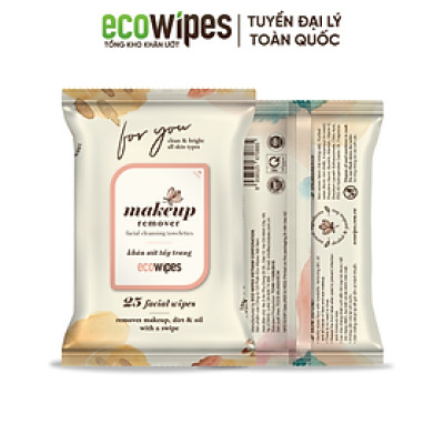 Khăn giấy ướt tẩy trang Makeup Remover Ecowipes gói 25 tờ làm sạch lớp trang điểm nhanh chóng