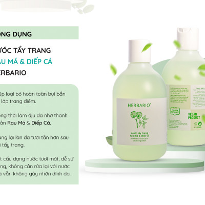 Nước tẩy trang Rau Má & Diếp Cá Herbario 300ml da dầu, da mụn