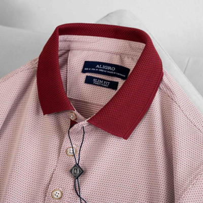 Áo polo, áo phông, áo thun cổ bẻ nam màu đỏ đô dệt kiểu V Aligro chất liệu cotton, không xù, không bám dính ALGPLO77