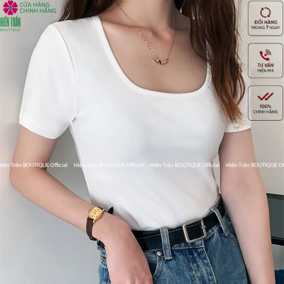Áo phông nữ Hiền Trần BOUTIQUE cổ vuông cộc tay form đẹp thun trơn co giãn tốt màu đen trắng thời trang basic