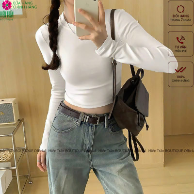 Áo thun nữ croptop Hiền Trần BOUTIQUE chất cotton bozip cao cấp mặc thu đông A11- Cổ Tròn - Women Dáng Ngắn