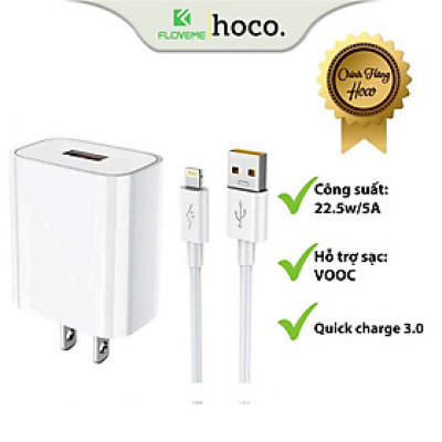 Bộ Sạc Nhanh Dành Cho Hoco DC19 USB To IP, Sạc Nhanh 5A/22.5W, Kèm Dây Dài 1m, Hỗ Trợ Sạc VOOC, Quick Charge 3.0, Hàng Chính Hãng.