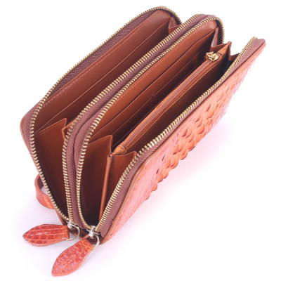 HJ3208-09-10-16 - Bóp nữ da cá sấu Huy Hoàng 2 khóa gai màu vàng bò, đen, nâu đỏ, nâu đất