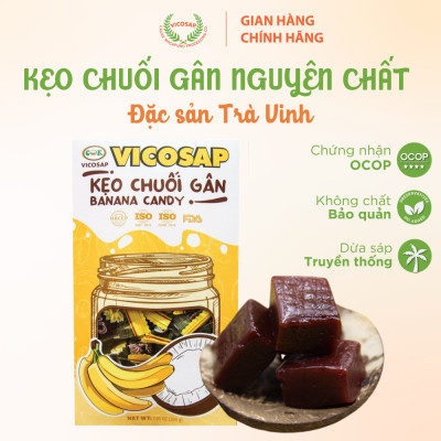 Kẹo chuối gân VICOSAP vị sầu riêng nguyên chất kẹo dẻo mềm ít đường đặc sản Trà Vinh hộp 200g