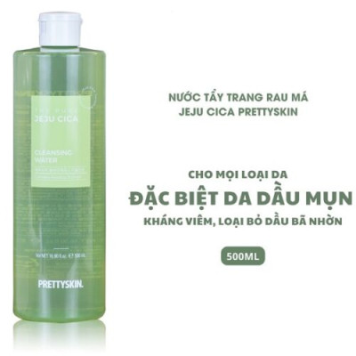 Nước Tẩy trang Rau Má Cho Da Dầu Mụn Pretty Skin The Pure Jeju Cica Cleansing Water 500ml