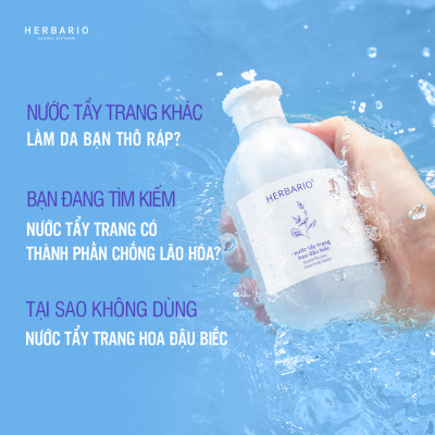 Nước tẩy trang Hoa Đậu Biếc herbario 300ml giảm lão hóa da, da cho da khô, thuần chay