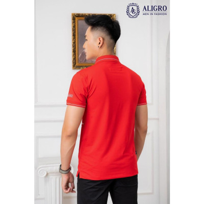 Áo polo, áo phông, áo thun cổ bẻ nam màu đỏ phối kẻ ngang Aligro chất liệu cotton, không xù, không bám dính ALGPLO71