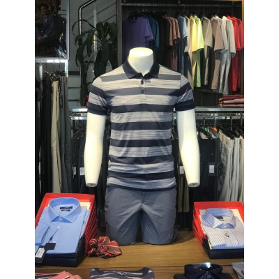 Áo thun polo nam cộc tay kẻ ngang màu xám aligro ALGPLO58