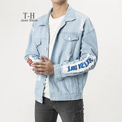 Áo khoác jean nam strange cao cấp, áo khoác bò cá tính
