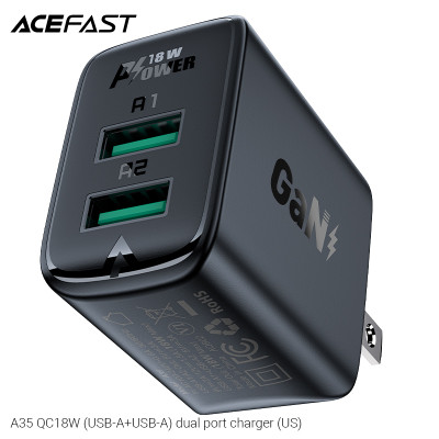 Sạc Acefast QC18W 2 cổng USB-A (US) - A35 Hàng chính hãng Acefast