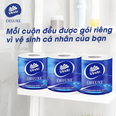 [MUA 2 LỐC GVS DELUXE TẶNG 3 CUỘN + 1 MÓC KHÓA] Giấy vệ sinh cao cấp Vinda Deluxe 3 lớp (8 Cuộn)