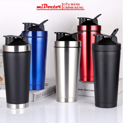 Bình Lắc Inox Tập Gym Shaker Cao Cấp Chính Hãng miDoctor 800ml – Chọn Màu Tặng Kèm Bóng Lò Xo Đánh Bột