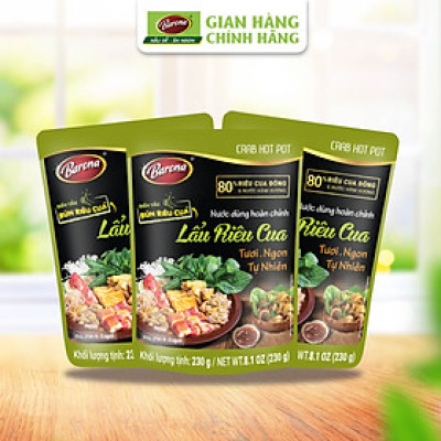 Combo 3 gói Nước dùng Lẩu Riêu Cua Barona 230g tươi ngon chuẩn vị không cần nêm nếm