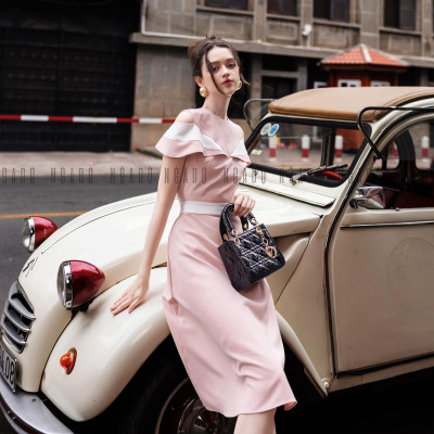 Đầm hồng tay con phối trắng NGADO