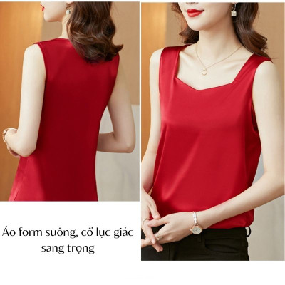 Áo hai dây cổ lục giác cao cấp mặc trong áo blazer, chất lụa satin mịn, mát - AO0038