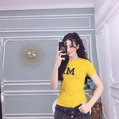 Áo thun nữ cổ tròn MXM in chữ M thun 4 chiều form ôm body cực tôn dáng từ 40-52kg ( ANU003 )