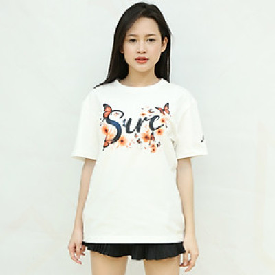 Áo Thun Cotton Unisex Hình Sure Và những Chú Bướm Kết Hợp Bông Hoa Xinh Xắn, Sản Phẩm Chính Hãng Sure