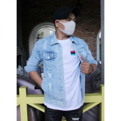 Áo khoác nam jean đẹp màu xanh form rộng phối xước wash hàng đẹp rất hot-A3102