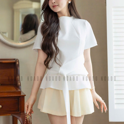 Áo trắng cột eo NGADO , Áo nữ kiểu , Áo công sở , Áo đi học , Áo thiết kế