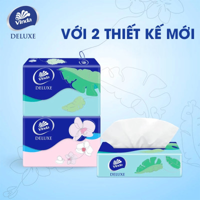 [MUA 2 LỐC KHĂN RÚT SIZE M TẶNG 3 GÓI SIZE S+ 1 MÓC KHÓA] Khăn giấy rút cao cấp Vinda Deluxe 3 lớp 90 tờ size M (5 Gói)