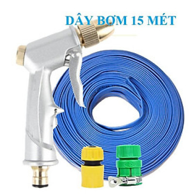 Bộ dây vòi xịt nước rửa xe, tưới cây . tăng áp 3 lần, loại 15m 206701-1 đầu đồng,cút+tặng mở chai