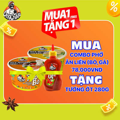 Combo 2 Hộp Phở Ăn Liền Vị Gà Và Bò Ông Chà Và 150g - Phù Hợp Cho Người Ăn Chay