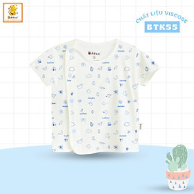 Áo Sơ Sinh Cổ Lệch Hoạ tiết Tay Ngắn Cho Bé