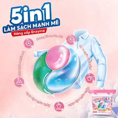 Viên giặt xả siêu sạch, thơm mát -diệt khuẩn tiện lợi CleanZ 5 trong 1 (16 viên/túi) Hương Hoa Anh Đào- Hàng Chính hãng 