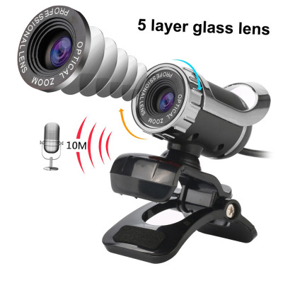 HXSJ LG-68 Computer Webcam USB Web Cam with Sound-absorbing Microphone Support One-button Photograph for PC Laptop