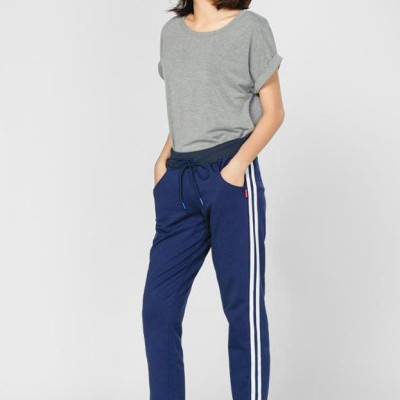 Quần thun dài nữ jogger hai sọc Phúc An màu xanh