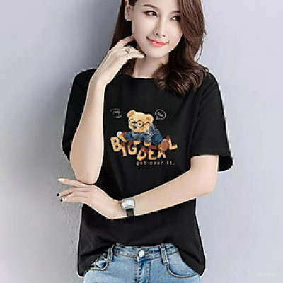 Áo thun nữ MXM cổ tròn form rộng in Gấu Big thun cotton 4 chiều từ 45-60kg ( ANU087 )