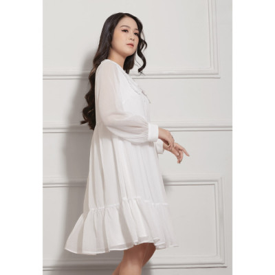 Đầm Babydoll Lụa Crep Nhún Bèo Tay Dài Phồng Nhẹ Maxivic, La Mộc - LM012207