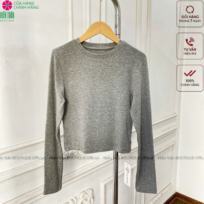 Áo thun trơn Hiền Trần BOUTIQUE cổ tròn crop dáng lỡ tay dài mặc thu đông siêu xinh cho nữ - Top Nữ Women A10