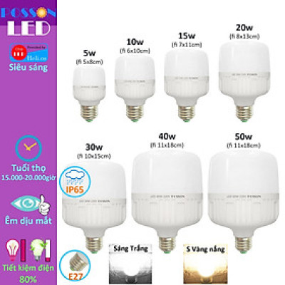 Bóng đèn Led trụ 5w 10w 15w 20w 30w 40w 50w bup trụ T bulb siêu sáng tiết kiệm điện kín chống nước Posson LC-5-50x