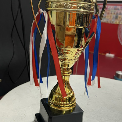 Cúp thể thao A238 , cúp vô địch cao 34cm bằng nhựa cứng kèm dây tua rua đẹp mắt, cúp trao giải giá rẻ
